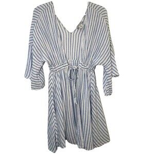 Rachel Zoe Blue White Stripe Linen Blend Empire Waist Mini Dress L Boho